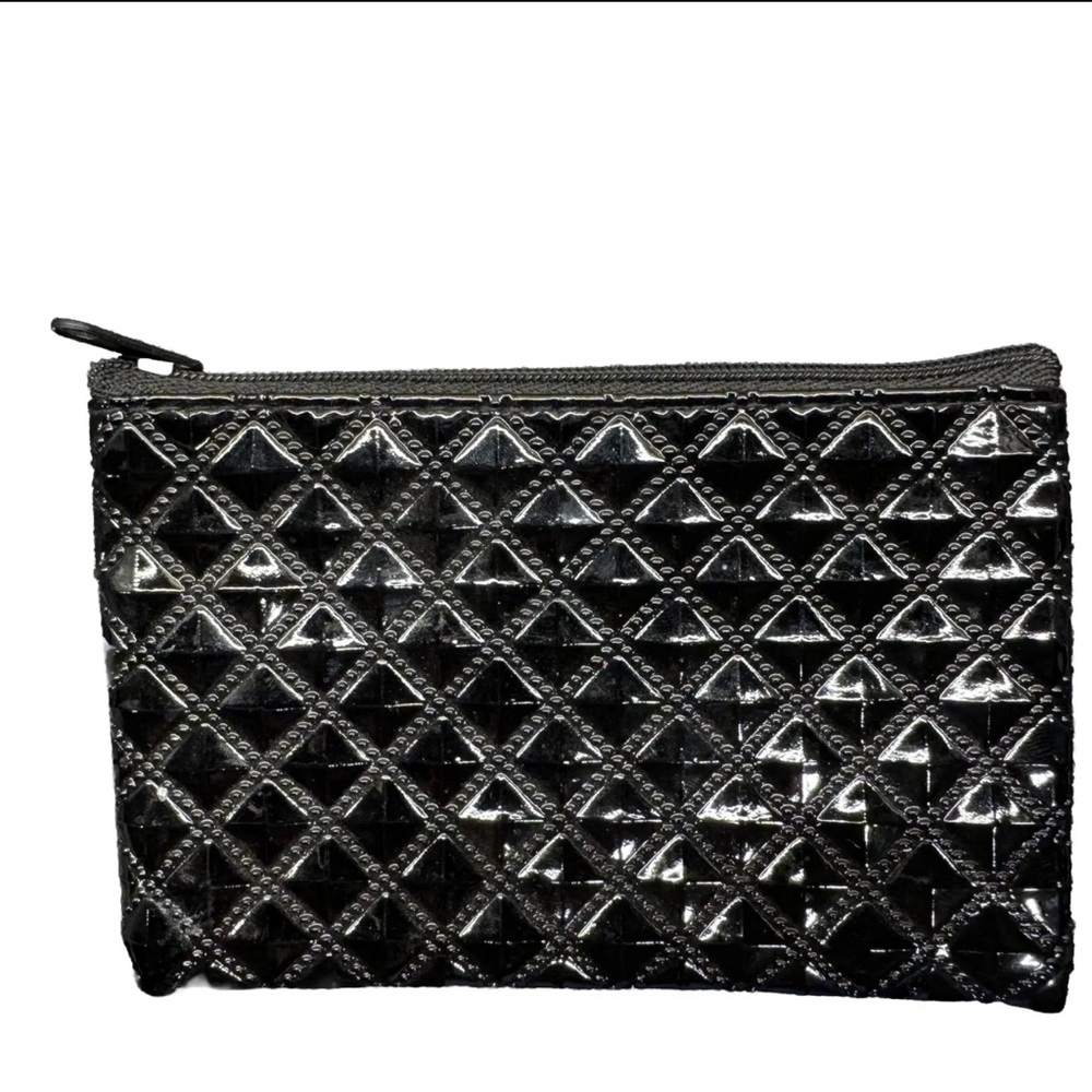 Black Small Coin Purse Credit Card Business Card Holder Pyramid Pattern Design